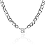 AFSTALR Collar con Colgantes Iniciales Hombre Plata Cadenas Acero Inoxidable Cadena Cubana con Letra Inicial S Regalos de Joyería Personalizados para Hombres y Niños 50CM