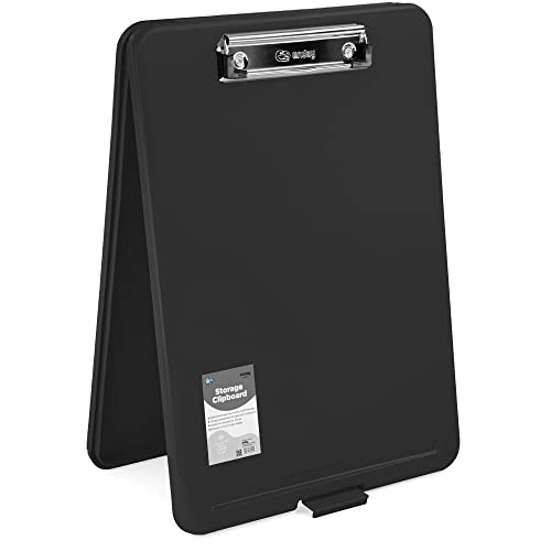 Clipboard with Storage Black, Letter Size Storage Clipboard with Compartments Case for Nurse Teachers Plastic Translucent Holds 100 Sheets Also Avail. in Green, Purple, Pink, Red, Blue, Grey-by Enday