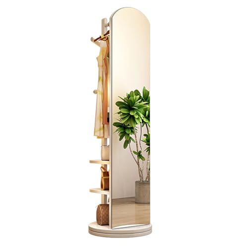 Espejo de Cuerpo Entero 2 en 1 con Perchero: diseño de Madera Maciza Giratorio de 360°, Elegante y Compacto Espejo de pie para Dormitorio, Sala de Estar y Entrada. Solución de Almacenamiento