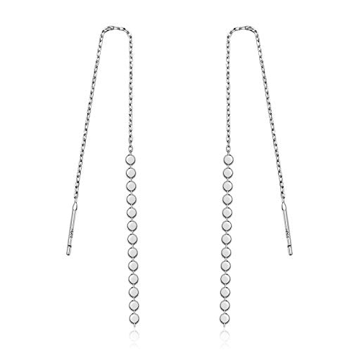 925 Sterling Silver Round Circle Long Chain Tassel Threader Drop Earrings, Silver Threader Earrings For Women