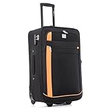 ATX Luggage Medium Suitcase Expandable Soft Shell Durable Lightweight Hold Check in Trolley Case with 2 Wheels & Built-in 3 Digit Combination Lock (Black/Orange, 79 Liter)