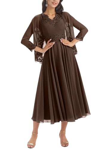 Mother of The Bride Dresses for Women Ankle-Length Sequin Lace Chiffon Formal Wedding Guest Dresses