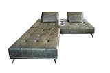 Bezug aus hochwertigem Leder KAWOLA Sofa WIOLO Schlafsofa Daybed mit Hocker Leder moosgrün
