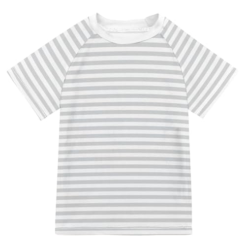 CaTaKu Grey and White Stripes Boys Rash Guard Swim Shirts Toddler Quick Dry UPF 50+ Rashguard Short Sleeve 3-12T