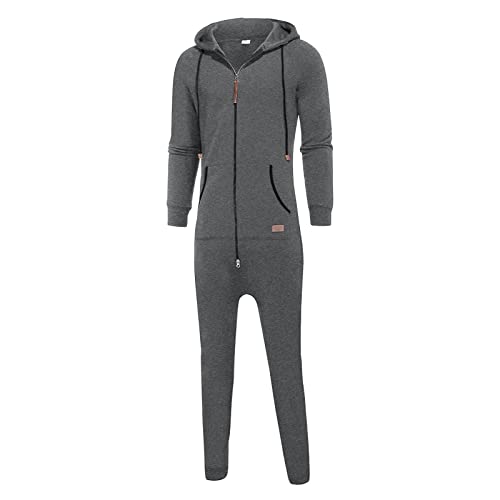 ZYXTIM Men's Hooded Jumpsuit Zip Up One Piece Playsuit Jogger Sweatsuit Overall Romper Big and Tall2