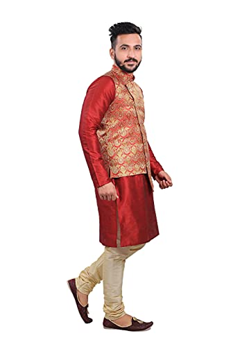 Image of Sadree Silk Men's Kurta Pajama Waistcoat or Nehru Jacket Set