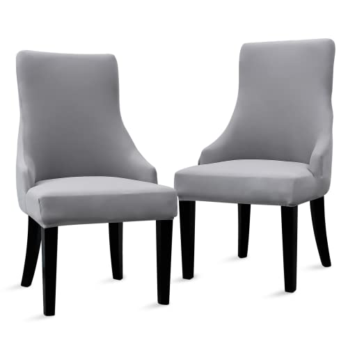 Liykimt Stretch Wingback Side Chair Slipcover-Accent Chair Cover Slipcover with Arm,Washable Upholstered Arm Dining Chair with Nailed Trim Protector for Dining Living Room Set of 2,Light Gray