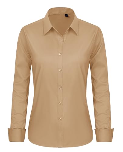 Image of J.VER Button Down Shirts for Women Stretch Collared Long Sleeve Dress Shirt | Business Casual, for Work Office, Meetings, Dinner, Dates, Travel, Leisure, Elegant, Workout, Social Gathering, Commute