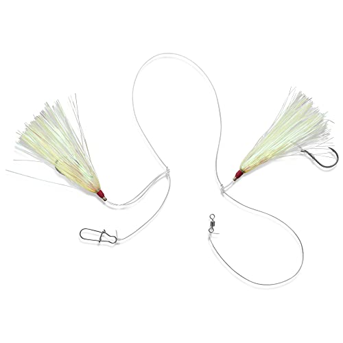 Uncle Mo’s Tackle - 10 Pack Fluke Flounder Hey Now Killer Hi-Lo Rig – Charteuse Mylar Teaser For Saltwater – Bkk Black Size 3/0 Octopus Hook - 30Lb Heavy Duty Mono 2Ft Long -Black Duo-Lock Snaps #TOP2