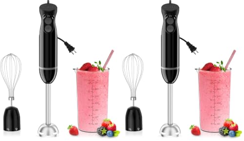 Image of Bonsenkitchen Immersion Blender Handheld, 2 Mixing Speed Hand Blender Electric with Sharp Blades, 3-In-1 Hand Held Stick Blender with Egg Whisk, 24oz Beaker for Soups, Smoothies, Sauce (Pack of 2)