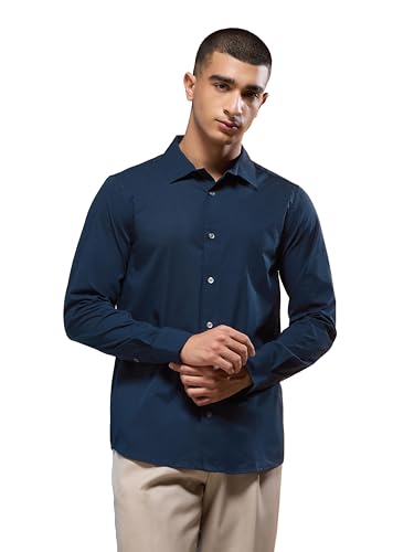 Image of TECHNOSPORT Men's Polyester Slim Fit Solid Casual Shirt with Ts Lytra