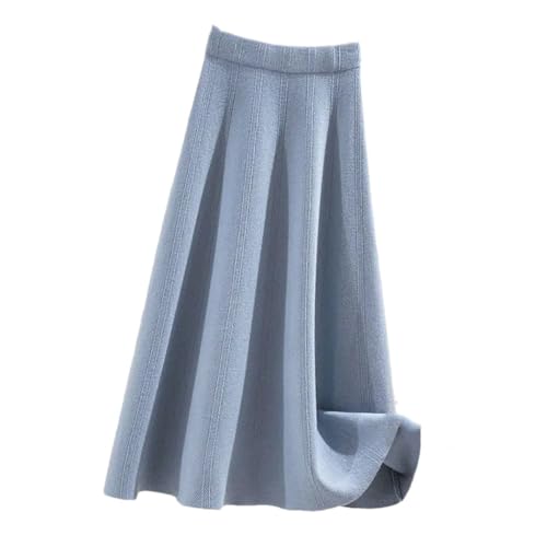 Women's Knit Sweater Skirt Mid-Length High Waist, Autumn Winter Solid Color Striped Big Swing Casual Skirt