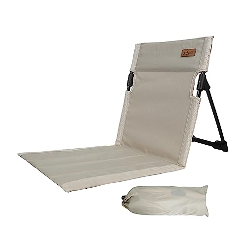 Perfeclan Silla de Playa Plegable con Respaldo, Asiento de Silla de Estadio con Bolsa de Almacenamiento, sillón de Playa, Silla de Piso de Playa para, Beige