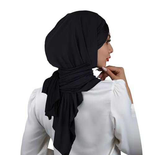 XEPST 2 Pieces Instant Hijabs for Women, Muslim Long Hijab Scarf Lightweight Soft Head Wraps Solid Color Hijab for Women4