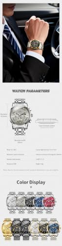 Image of OLEVS Watch for Men Classic Business Dress Analog Quartz Stainless Steel Waterproof Luminous Date Diamond Men Silver Watch