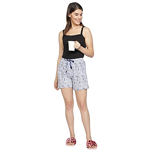 Image of Club A9 Women's Cotton Printed Regular Fit Shorts (Combo of 2) (White /Navy Blue,M) (WSCOM2 206 M)