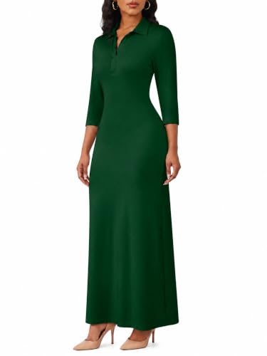 Image of PinkPatty Women's Casual 3 /4 Sleeve Polo V Neck Bodycon Maxi Dress
