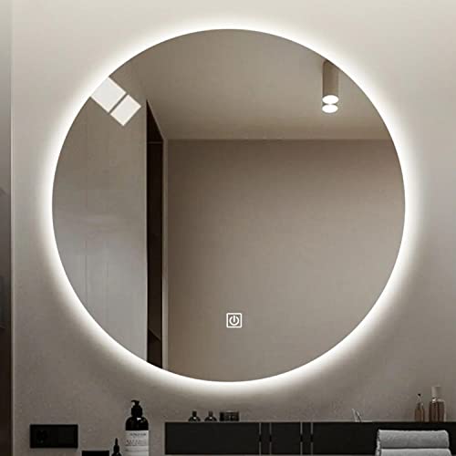 Ronde spiegel LED-verlichte badkamerspiegel 20/24/28/31,5 inch, frameloze wandgemonteerde make-upspiegel, aanraakknop, onbreekbaar, wit licht/warm wit licht (kleur: wit licht, maat
