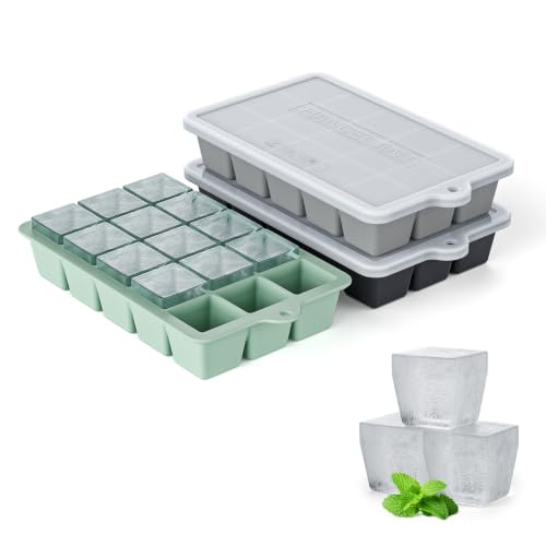 Silicone Ice Cube Tray 3 Pack, HANCELANT Ice Cube Mold, Ice Trays for Freezer with Lid for Whiskey, Cocktail, Drinks and Food, Freezer, BPA Free, Easy Release