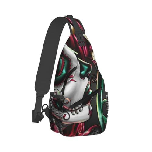 Halloween Sugar Skull Red And Green Hair Art Portable And Large Capacity Men'S Casual Cross Chest Bag2