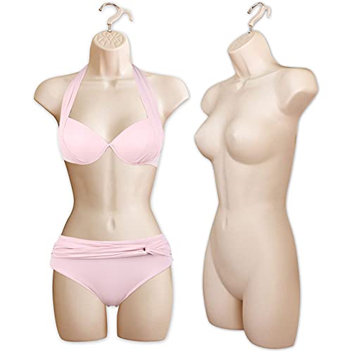 3 Pack – White Black Flesh Female Mannequin Set Hip Long Hollow Back Body Torso Set T Shirt Display For Hanging For Photos Or Design W/ Hanging Hooks, S-M Sizes #TOP1