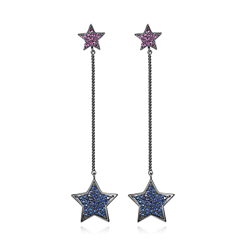 Boucles d'oreilles longues pampille étoile en zircon noir, le cadeau idéal pour femme