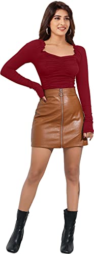 Image of LONDON BELLY Women's Polyester Top with Sweet Heart Neck Full Sleeves Solid Pattern Regular Fit and Waist Length | Trendy Crop Tops Womans | Lightweight Summer Wear Top