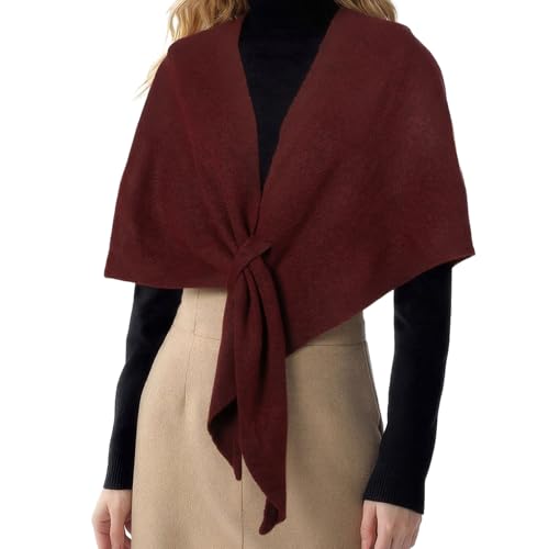 RIIQIICHY Shawl Wrap Women Pashmina Triangle Cape Knit Sweater Scarf for Fall Winter Fashion Accessory Dark Red
