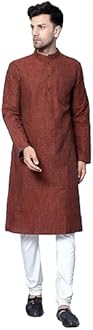 Latest Chikan Men's Cotton Regular Textured Long Kurta Full Sleeves - Casual Ethnic Wear�