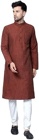 LATEST CHIKAN Men's Cotton Regular Textured Long Kurta Full Sleeves - Casual Ethnic Wear