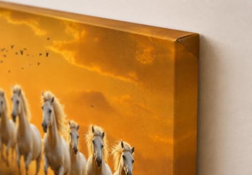 Image of 7 Horse Vastu Sunrise Canvas Painting | Positive Energy Wall Decor | Big Size Premium Running Horses Artwork for Home, Office & Hall Decoration (Modern, Sky Horse, 26x18 Inch)