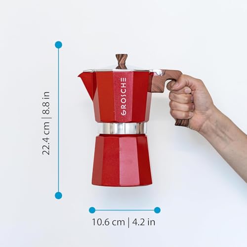 Image of GROSCHE Milano Moka Stovetop Espresso Coffee Maker (9 Cup / 450 ml, Red)
