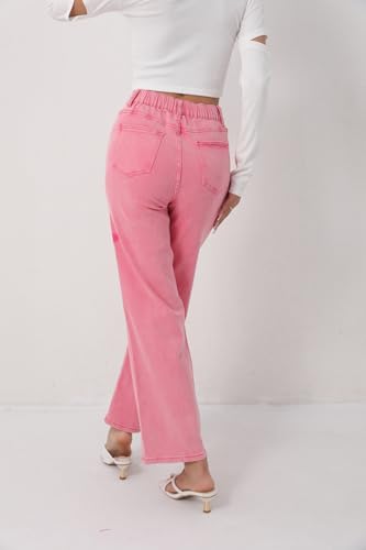 Women's High Waisted Pink Denim Jeans with Star Embellishments Flared Leg Casual Fashion4