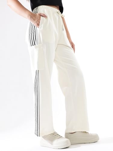 Image of High Star Women Solid Wide Leg High-Rise Casual Cotton Track Pants