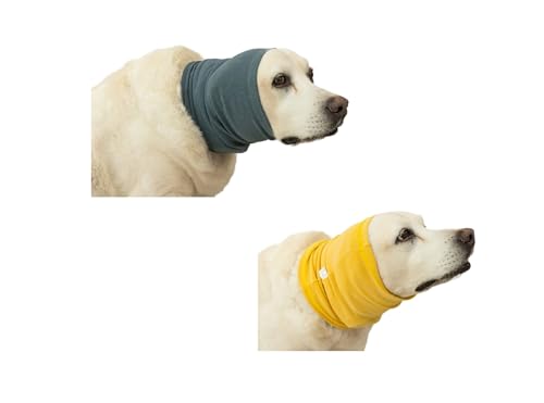 Image of Dog Ear Wrap Keep Calm Quiet Ears Noise Cancelling Dog Snood for Hematoma Yellow+Aqua Blue L