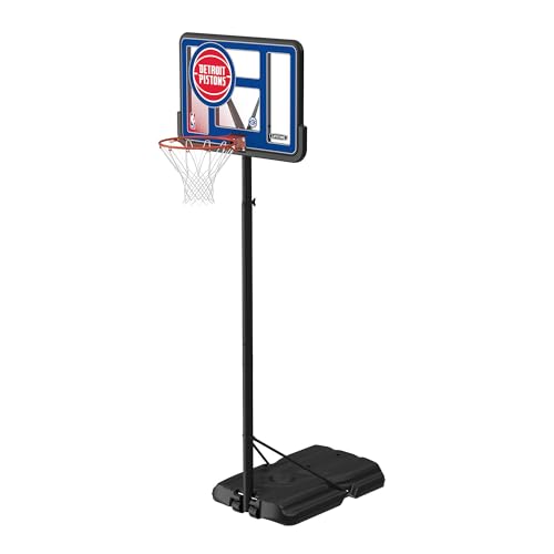 Image of Lifetime NBA Detroit Pistons Portable Basketball Hoop, Adjustable Height 7.5-10 Ft, 44 Inch Shatterproof Fusion Backboard, Base with Wheels