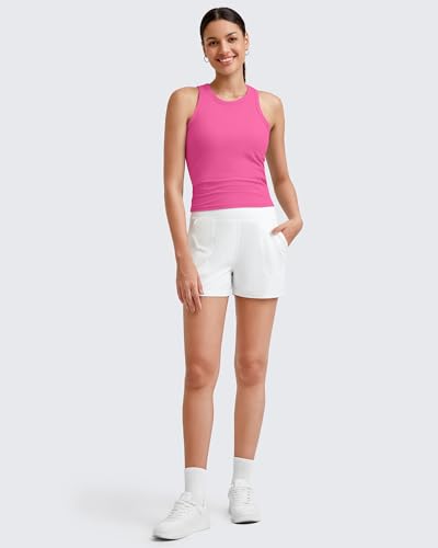 Image of G4Free Workout Tank Tops for Women Slim Fitted Racerback Ribbed Athletic Gym Yoga Tanks Summer Casual