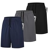 ZENGVEE 3 Pack Men's Running Shorts Gym Exercise Shorts Men with Pocket Quick Dry Sports Shorts for Workout Sport Training Tennis Basketball Quick Dry Short(0904-Black Grey Navy-L)