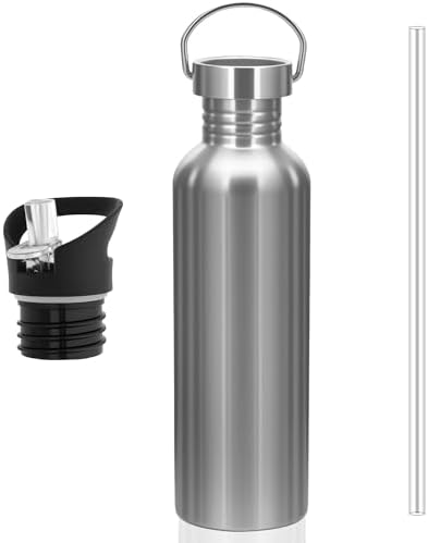 Gourde Inox 1L, Gourde Sport avec 2 Couvercles, Bouteille d'eau s...