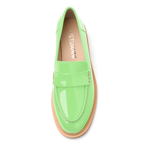 Image of JUSTDANNI Loafers for Women Slip On Shoes with Round Toe 1.2-Inch Low Chunky Block Heel Patent Comfortable Casual Dress Pump Shoes for Wedding Party Work Shopping Dating