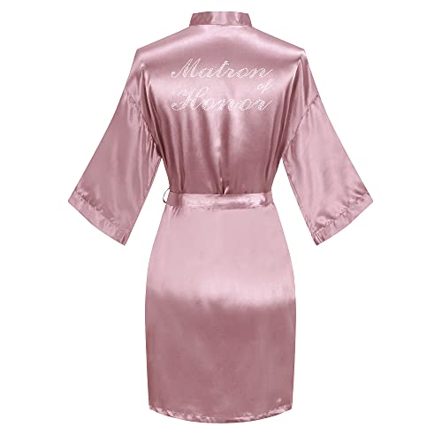 GOODSALEOK Women's Satin Kimono Robe, Bridesmaid Robes, Bride Robes, One Size Bridal Robes with Silver Rhinestones, Matron of Honor