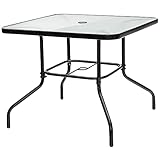 Tangkula 35 Inch Patio Dining Table for 4, Square Outdoor Dining Table with 1.65” Umbrella Hole, Tempered Glass Tabletop, Sturdy Metal Frame, for Patio, Backyard, Poolside, Dining Room