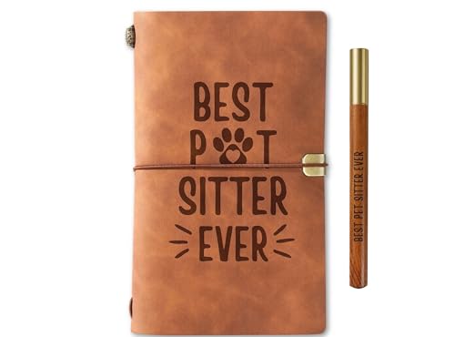 InnoBeta Pet Sitter Gifts, Thank you Gifts for Dog Sitters, Pet Sitters on Birthday, Christmas, Journal Pen Set, Unique Notebook, Travel Diary, Lined Planner, 7.8x5 Inches, Brown