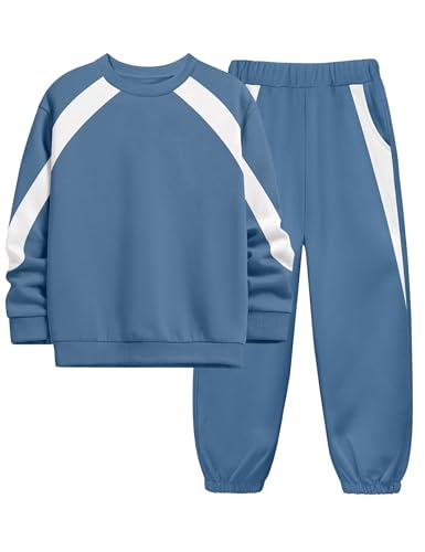 Boys Clothes Solid Color Kids Clothes Boys Outfits Crewneck Sweatshirts Sweatpants Clothing Sets with Pockets 6-12Y