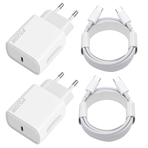 20W Caricatore USB C, Presa USB C 2Pezzi con 2X2M Cavo,Alimentatore USBC per iPhone 17 16 15 Plus Pro Max Samsung Galaxy iPad Huawei Xiaomi Oppo,Spina Caricabatterie Ricarica Rapido Charger USBC