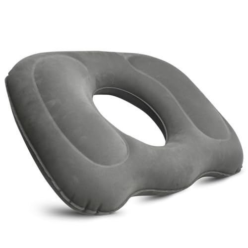 Myluatye Cojín Ortopédico Inflable,Cojin Coxis de Asiento Ortopedico,Cojín Coxis Inflable para Escritorio Silla Ruedas Asiento Coche, Almohada Viscoelástica Ergonómico, Alivio Cóccix y Ciática (Gris)