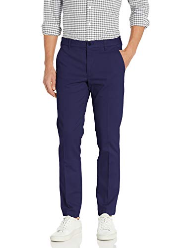 IZOD Men's Flat Front Slim Fit Performance Stretch Chino Pant, Navy, 34W x