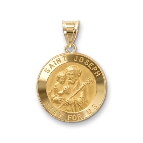 CROSS + CROWN Premium 14K Yellow Gold Saint Joseph Pendant Durable Double-Bonded 14K Pendant for Necklace Women & Mens Gold St Joseph Medal Handcrafted Religious Jewelry in the USA (Large)