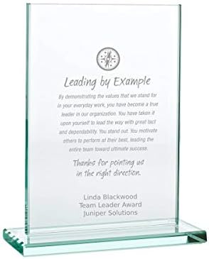 Baudville Engraved Trophy - Jade Glass - Award for Employees - Personalized Engraving Up to Three Lines and Pre-Written Verse Selection - (Medium Rectangle)