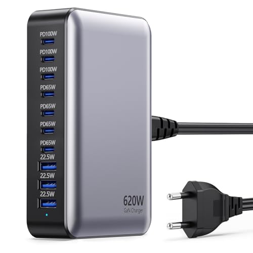 Chargeur USB C 620W et station GaN 10 ports pour MacBook et smartphones